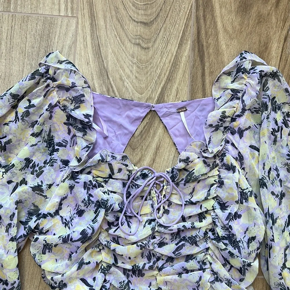 Free‎ People Mabel Floral Ruched Long Sleeve Blouse